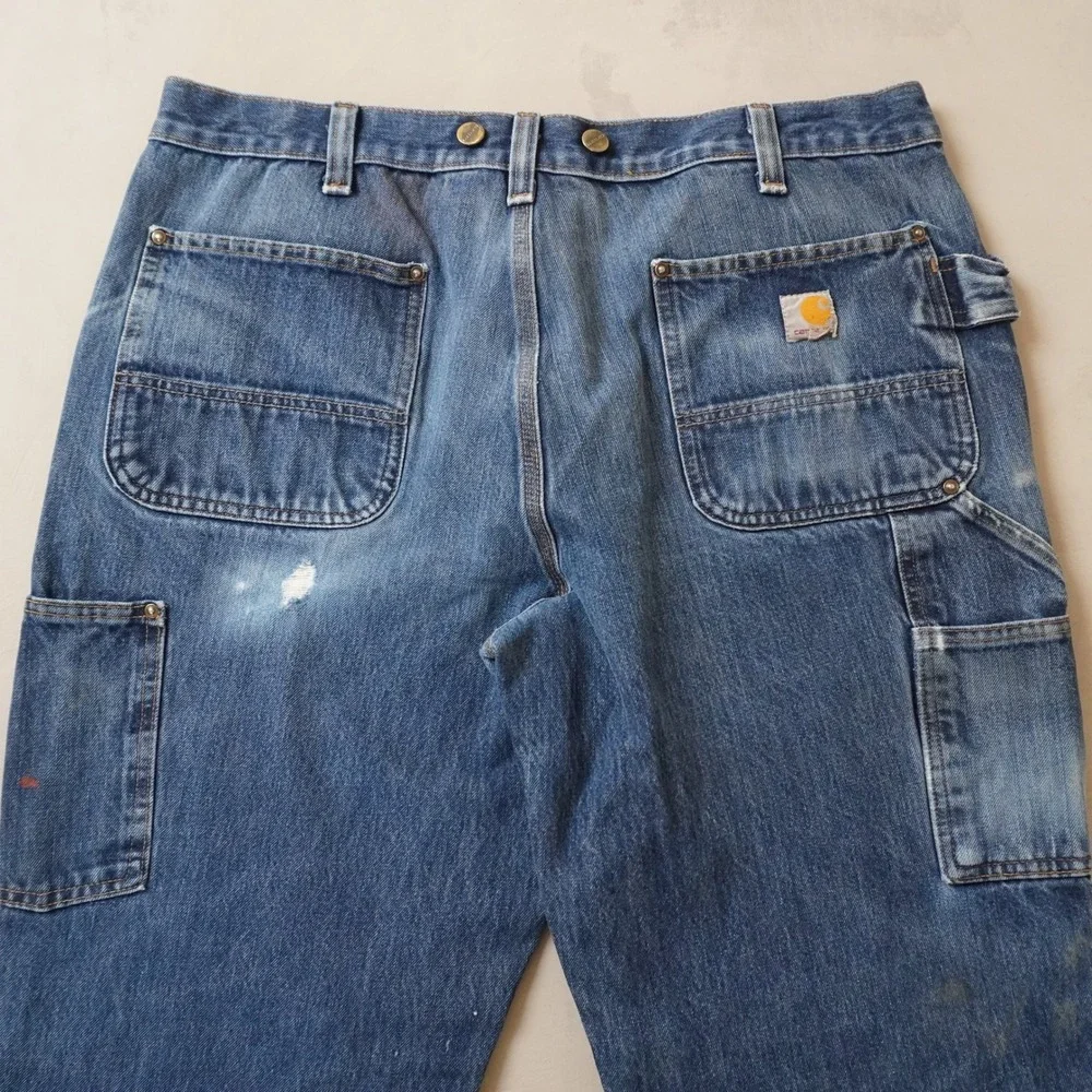 Carhartt Double Knee Jeans 38x32 Mens Blue Relaxed Fit Work Pants Denim